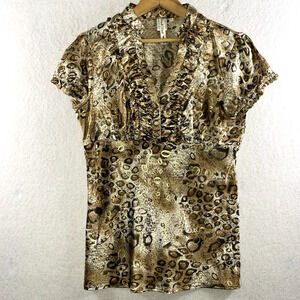 Heart Soul Womens Y2K Animal Print Top Sz L Maximalist Shimmer Mobwife Going Out